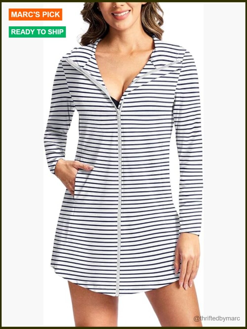 UPF50+ Long Sleeve Swim Cover Up Hoodie Jacket Sun Protection